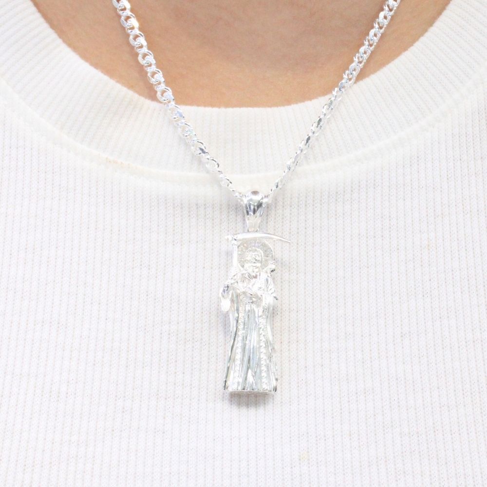 Dije de Plata .925 Santa Muerte de Diseño Hueco con Zirconias Brillantes mod. 1345