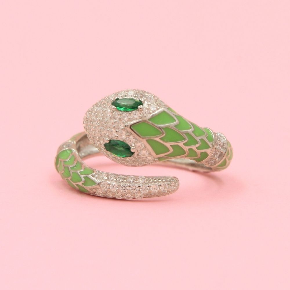 Anillo Serpiente Verde con Incrustación de Zirconias mod. 0696