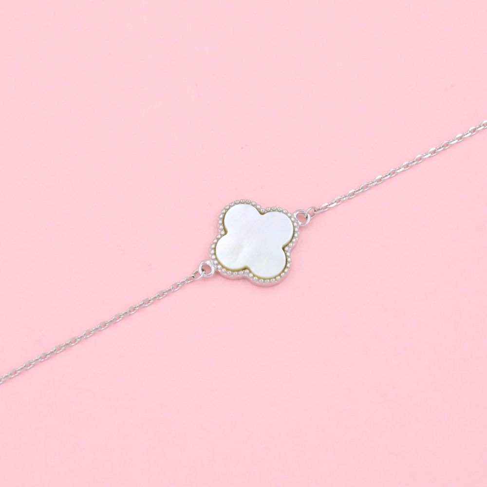 Pulsera de Plata .925 Tejido Fino con Trébol de Madre Perla mod. 1037