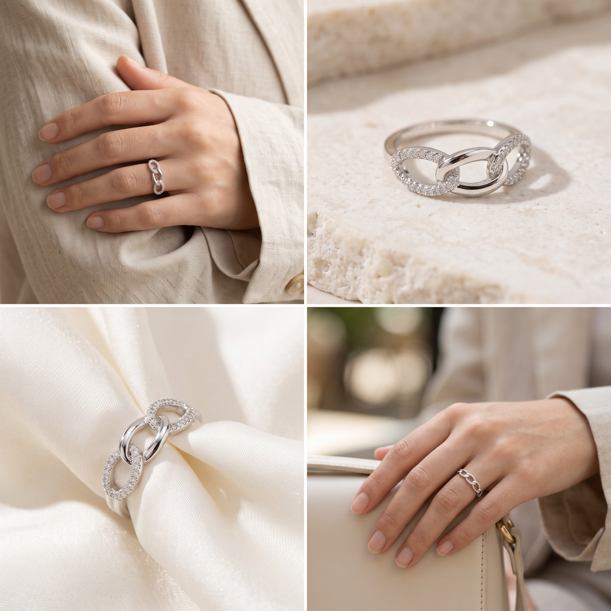 Anillo de Plata. 925 con Diseño de Eslabón Ancho con Incrustación de Zirconia mod.3263