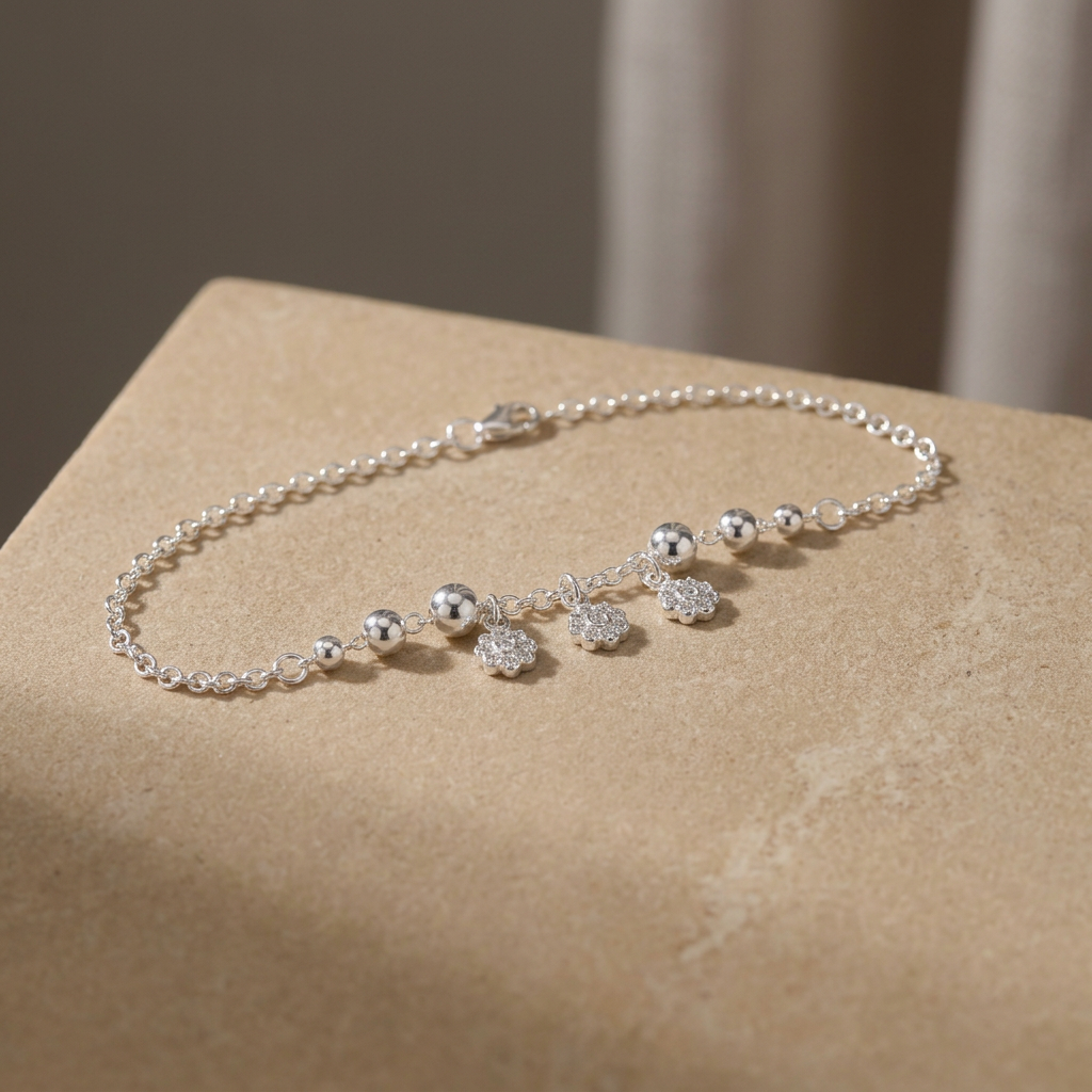 Pulsera de Plata. 925 Diseño de Esferas con Girasoles Colgantes Brillantes con Extensión mod.3283