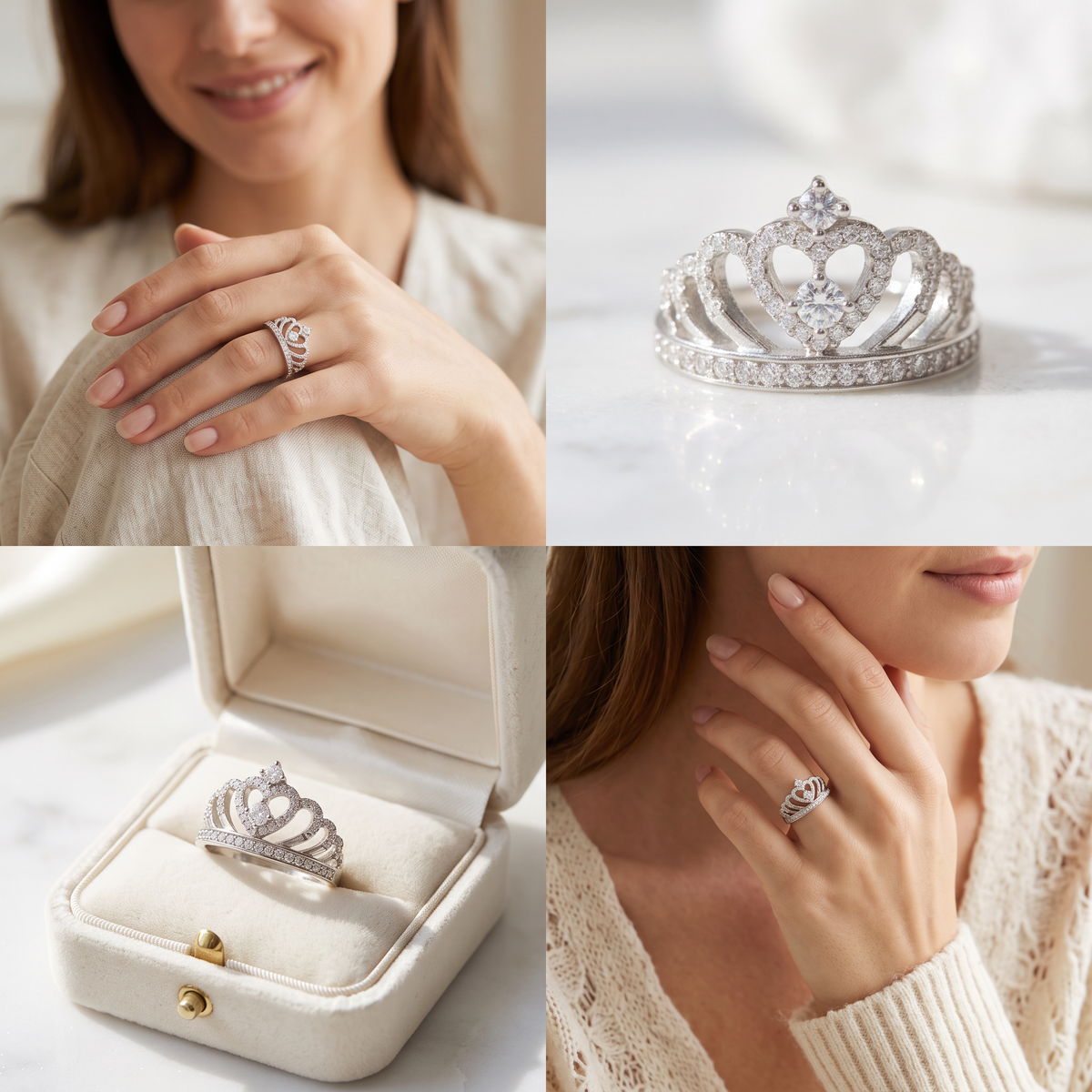 Anillo de Plata. 925 de Corona con Diseño de Corazón y Zirconia mod.3259