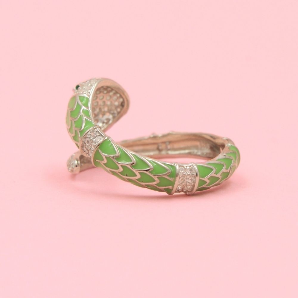 Anillo Serpiente Verde con Incrustación de Zirconias mod. 0696