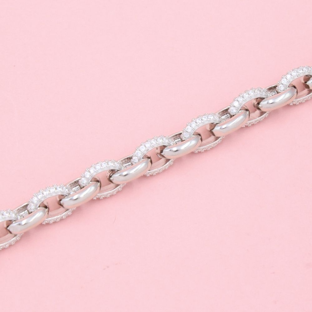 Pulsera de Plata .925 Tejido Cobra Especial con Eslabones Incrustados con Zirconias mod. 1283