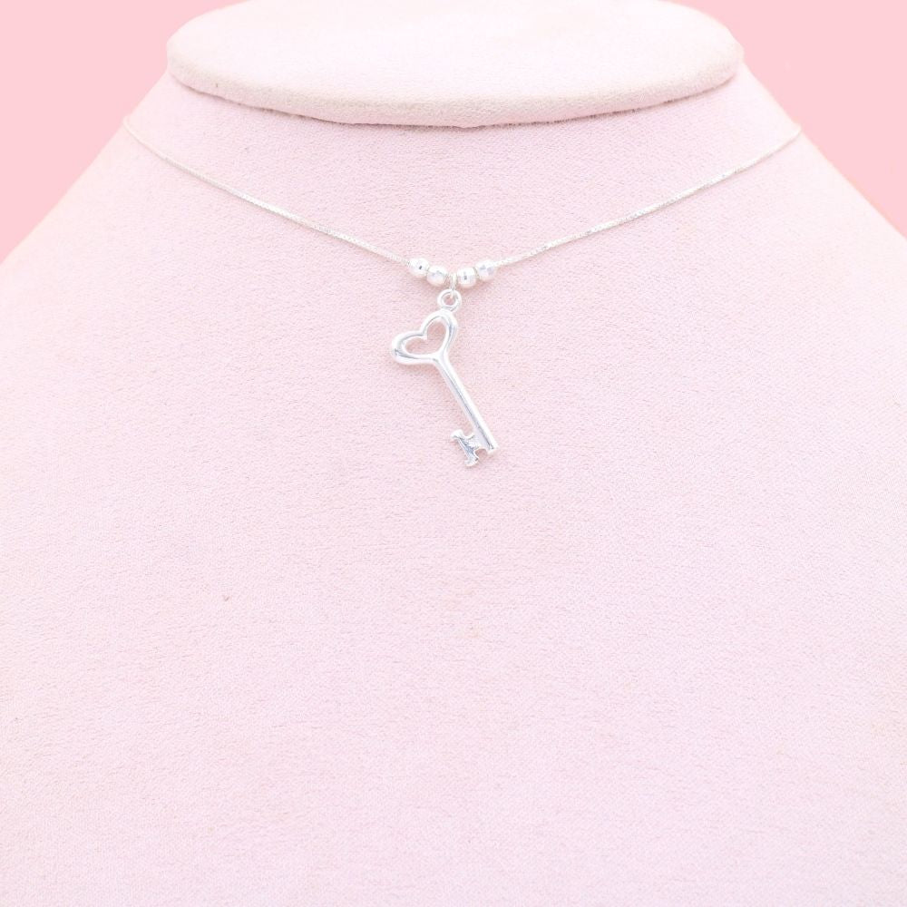 Gargantilla de Plata .925 con Dije Llave de Corazón Hueco y Brillante mod. 1092