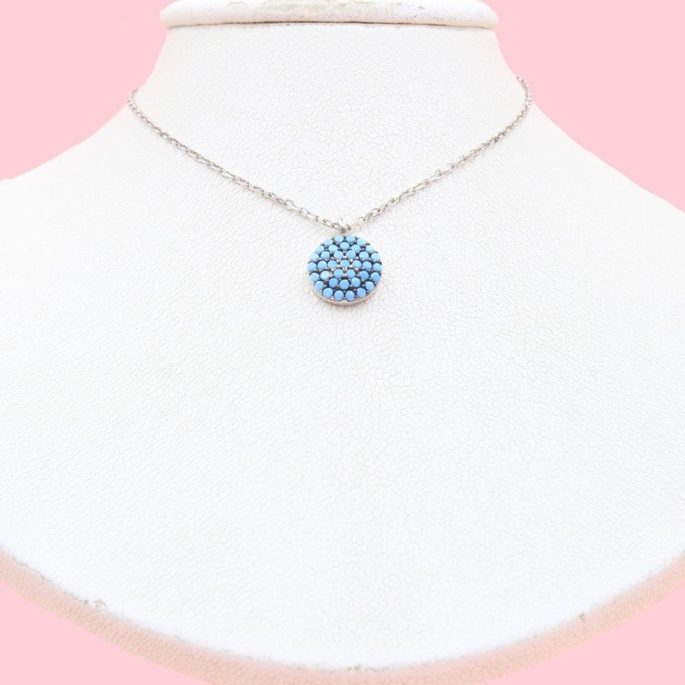 Gargantilla de Plata .925 con Dije de Mandala Incrustada de Turquesas mod. 1204