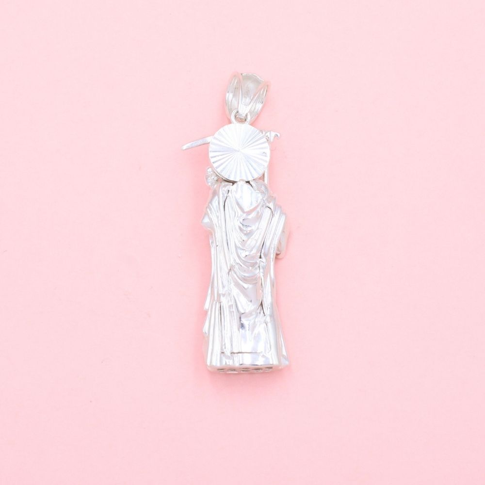 Dije de Plata .925 Santa Muerte de Diseño Hueco con Zirconias Brillantes mod. 1345