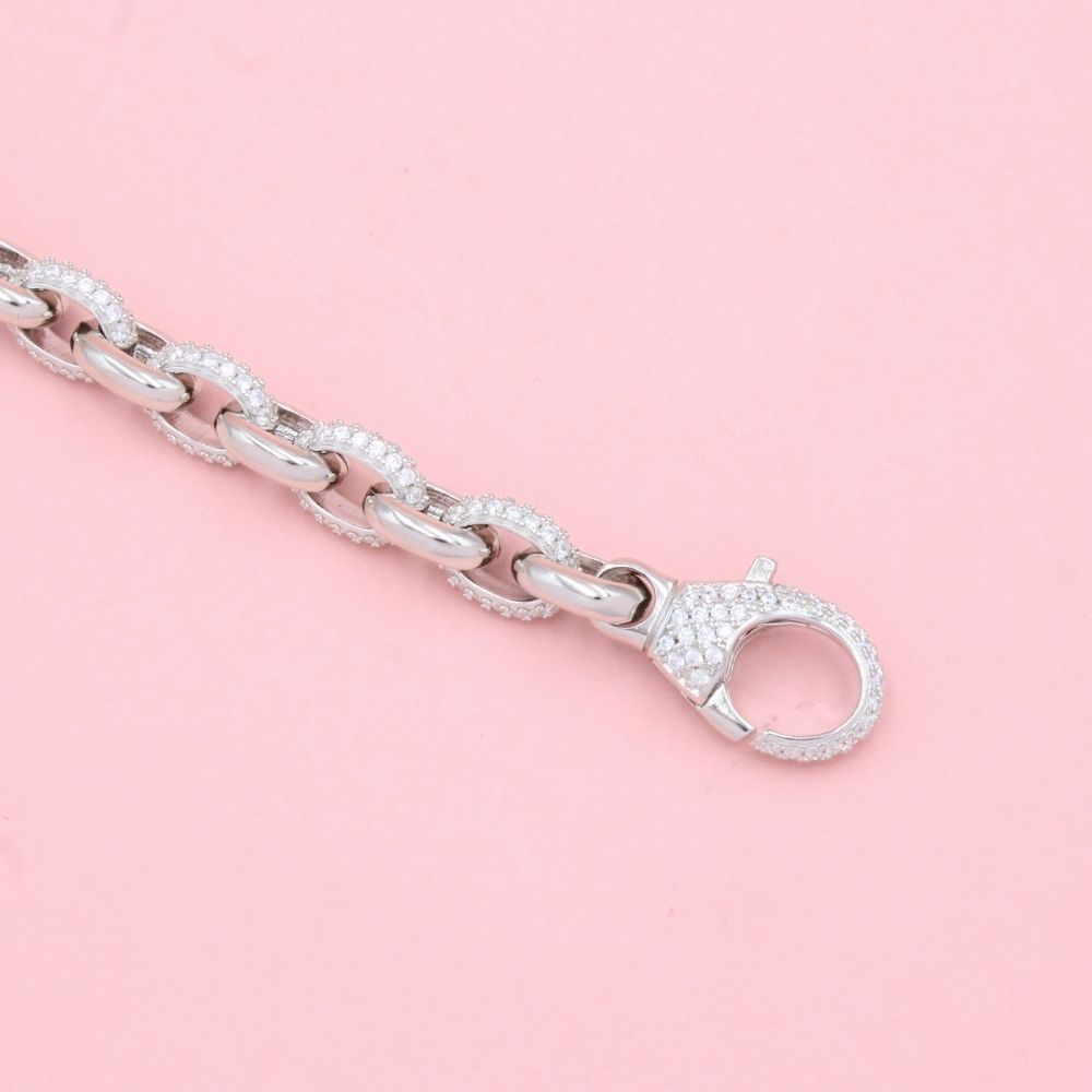 Pulsera de Plata .925 Tejido Cobra Especial con Eslabones Incrustados con Zirconias mod. 1283