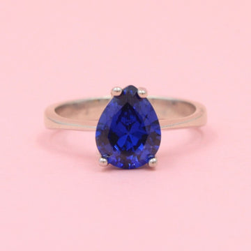Anillo Especial con Zirconia Gota Color Azul Zafiro mod. 0720