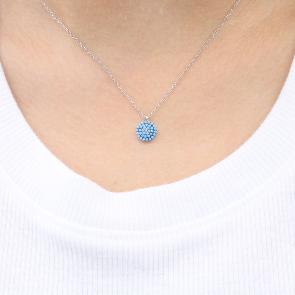 Gargantilla de Plata .925 con Dije de Mandala Incrustada de Turquesas mod. 1204