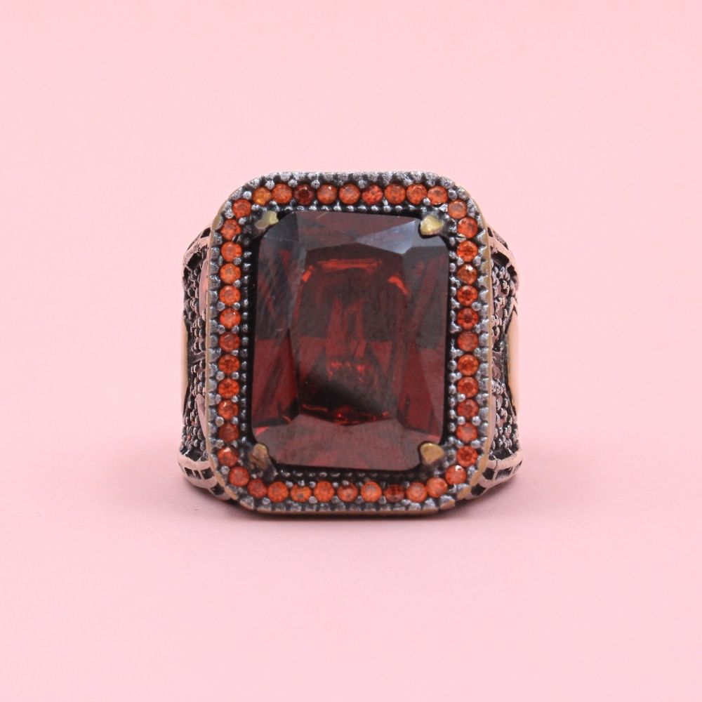 Anillo de Plata .925 Diseño Otomano con Piedra Granate mod. 1069