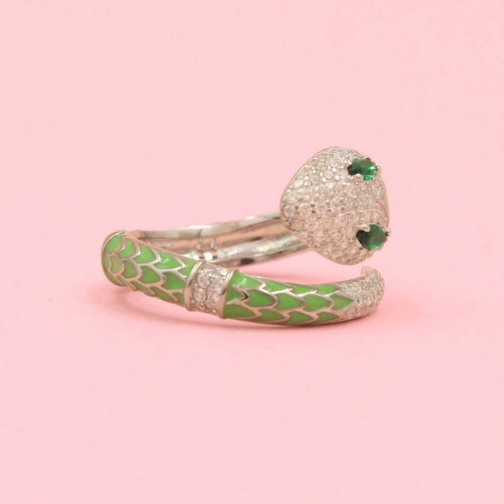 Anillo Serpiente Verde con Incrustación de Zirconias mod. 0696