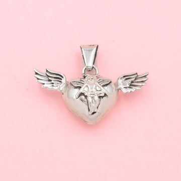 Dije de Plata .925 Llama Ángeles en Forma de Corazón con Alas mod. 1346