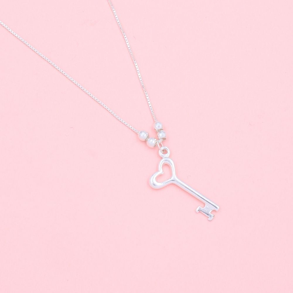 Gargantilla de Plata .925 con Dije Llave de Corazón Hueco y Brillante mod. 1092