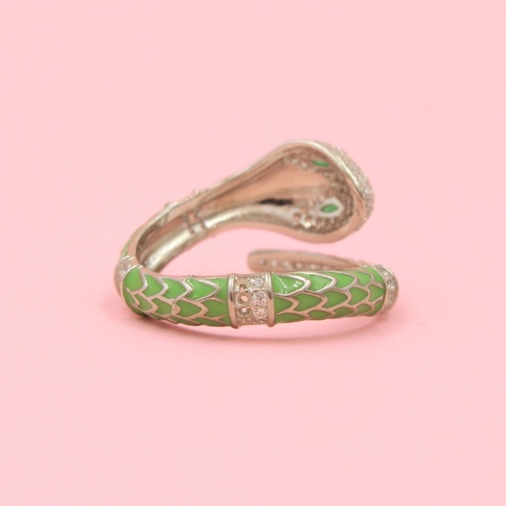 Anillo Serpiente Verde con Incrustación de Zirconias mod. 0696
