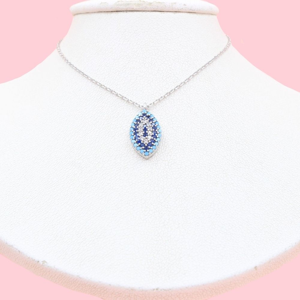 Gargantilla de Plata .925 con Dije Oval de Ojo Turco Incrustado con Zirconias mod. 1205