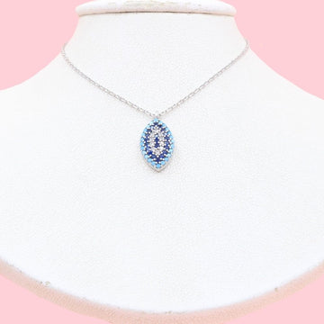 Gargantilla de Plata .925 con Dije Oval de Ojo Turco Incrustado con Zirconias mod. 1205