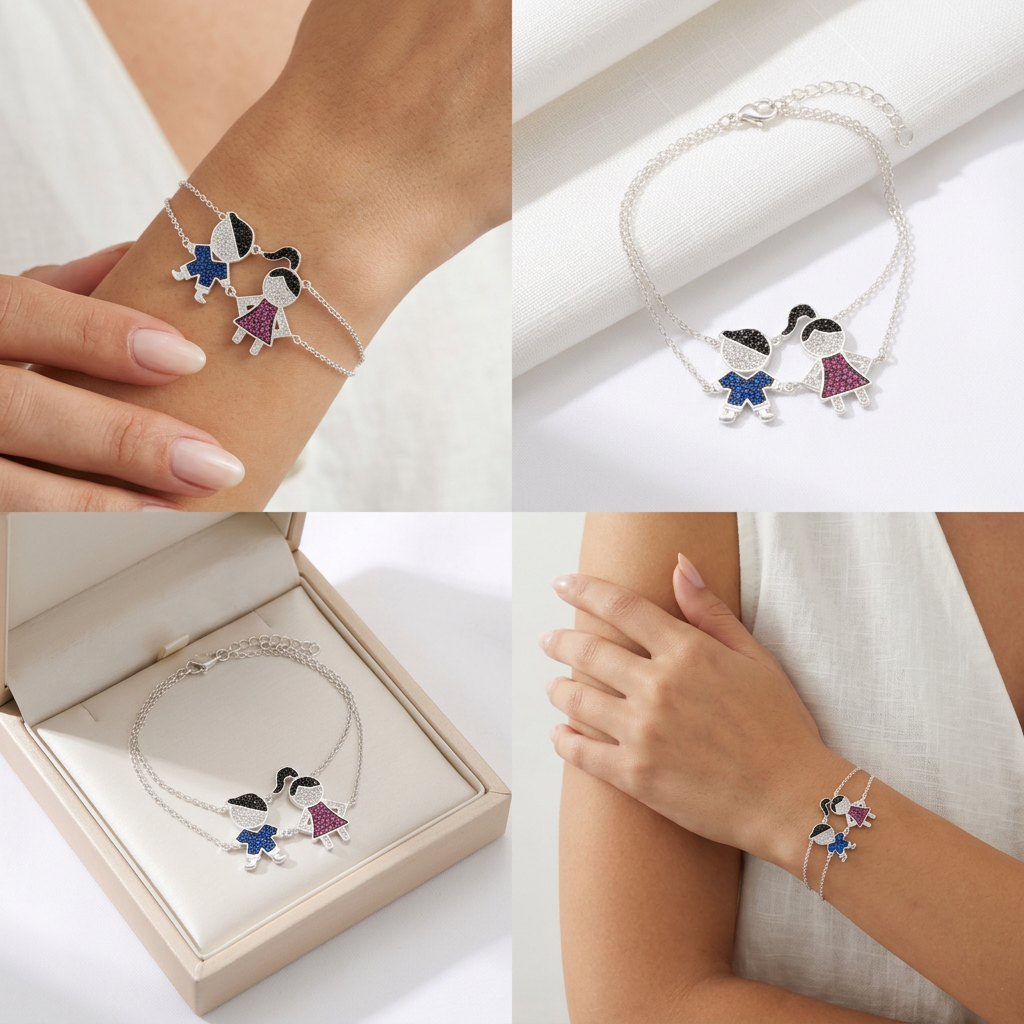 Pulsera de Plata. 925 Diseño de Niño y Niña con Zirconia con Extensión mod.3268