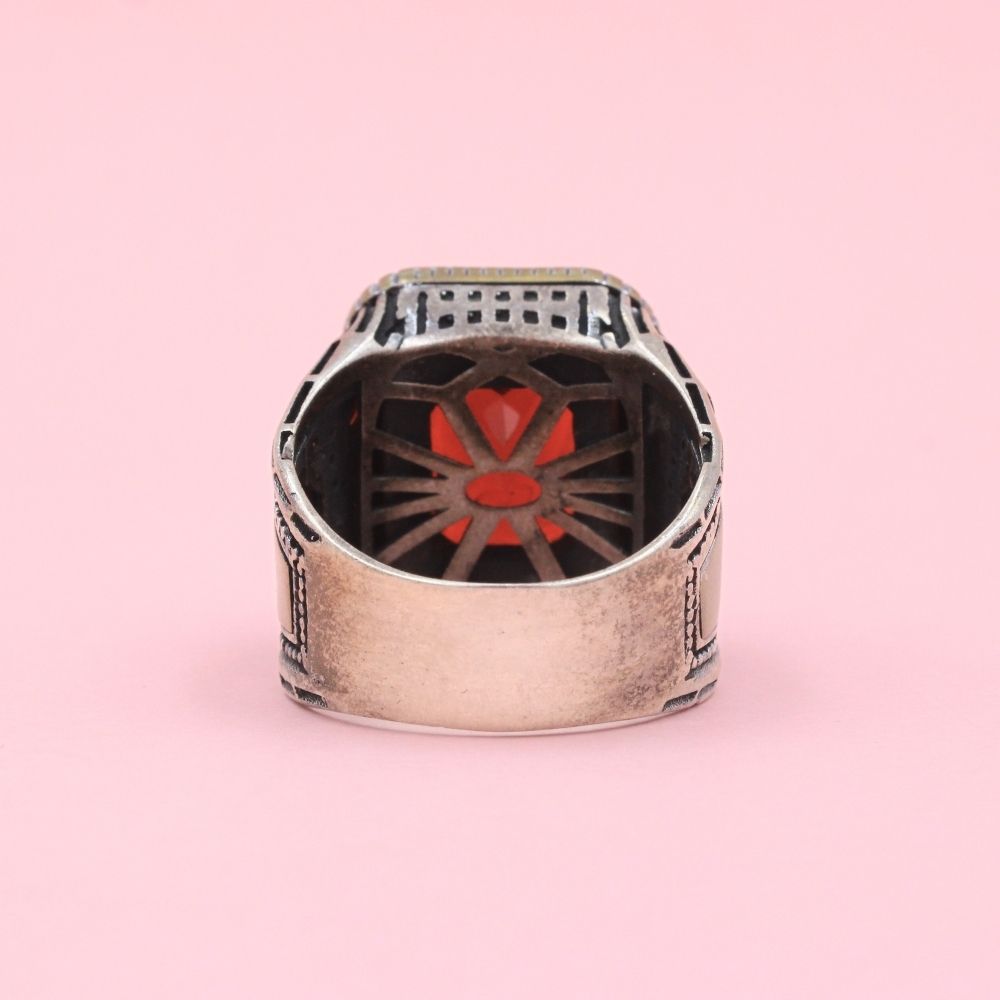 Anillo de Plata .925 Diseño Otomano con Piedra Granate mod. 1069