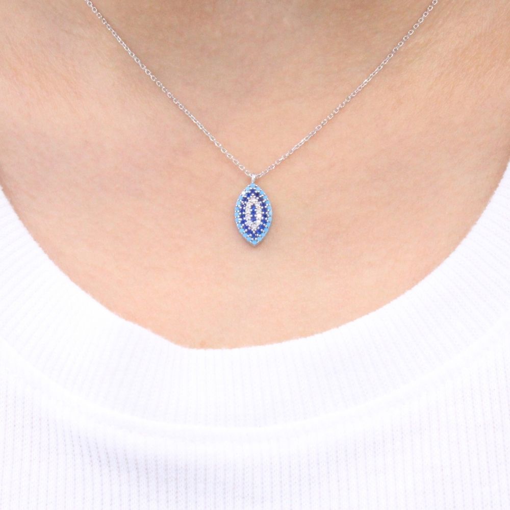 Gargantilla de Plata .925 con Dije Oval de Ojo Turco Incrustado con Zirconias mod. 1205