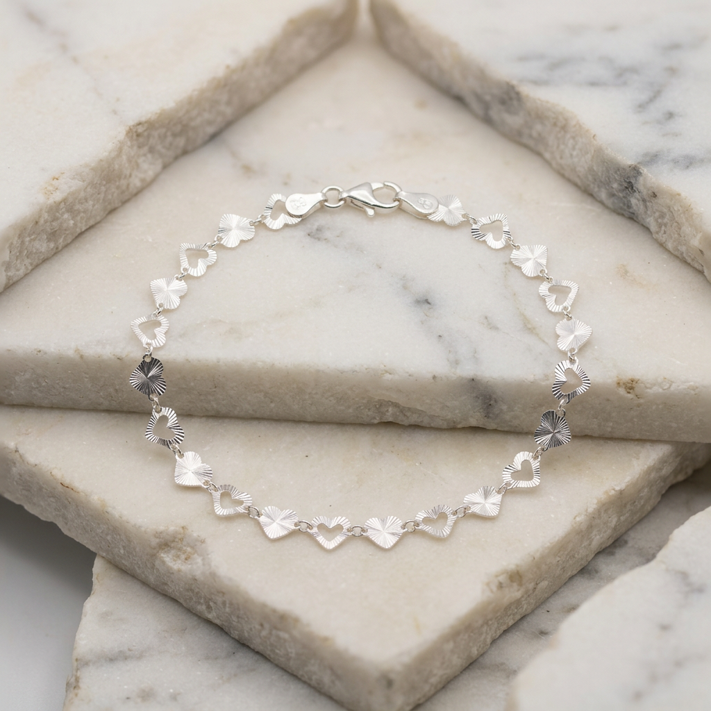 Pulsera de Plata. 925 Diseño de Corazones Acanalados Radiantes mod.3286
