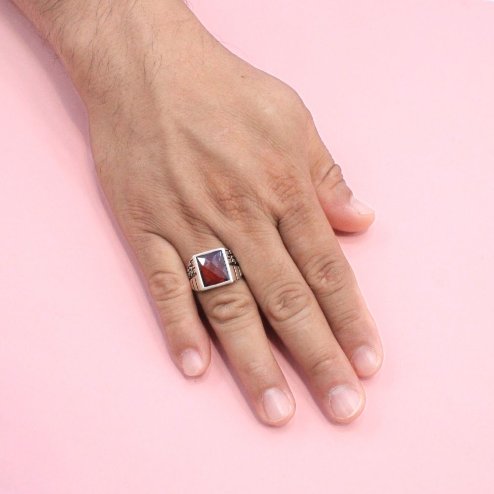 Anillo de Plata .925 Diseño Turco con Zirconia Roja 1071