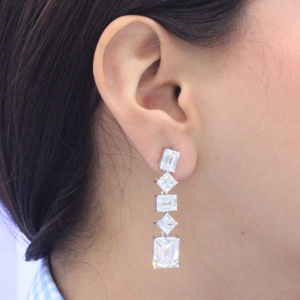 Arete Largo de Plata .925 Tira de Moissanitas de Corte Brillante mod. 1230