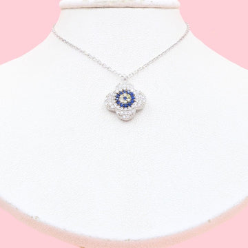 Gargantilla de Plata .925 Trébol de Ojo Turco Incrustado con Zirconias mod. 1207