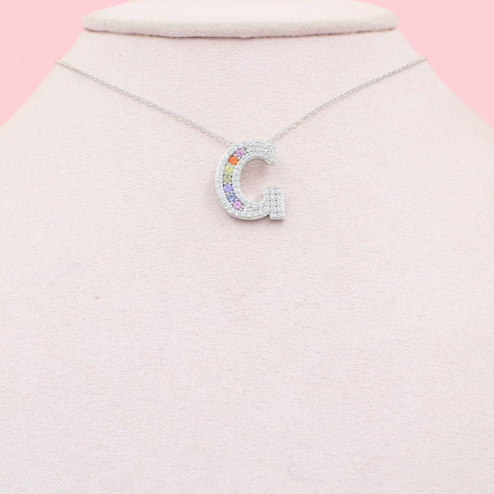 Gargantilla de Plata .925 con Dije de Letra G Incrustado con Zirconias mod. 1074