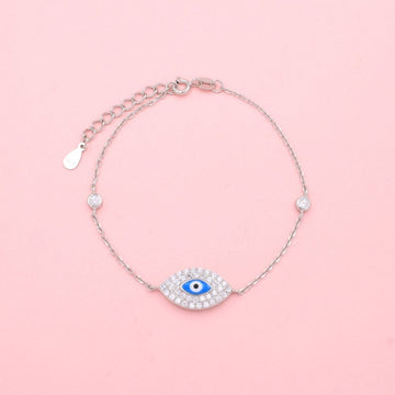 Pulsera de Plata .925 de Tejido Fino con Ojo Turco Azul Detallado con Zirconias mod. 1324