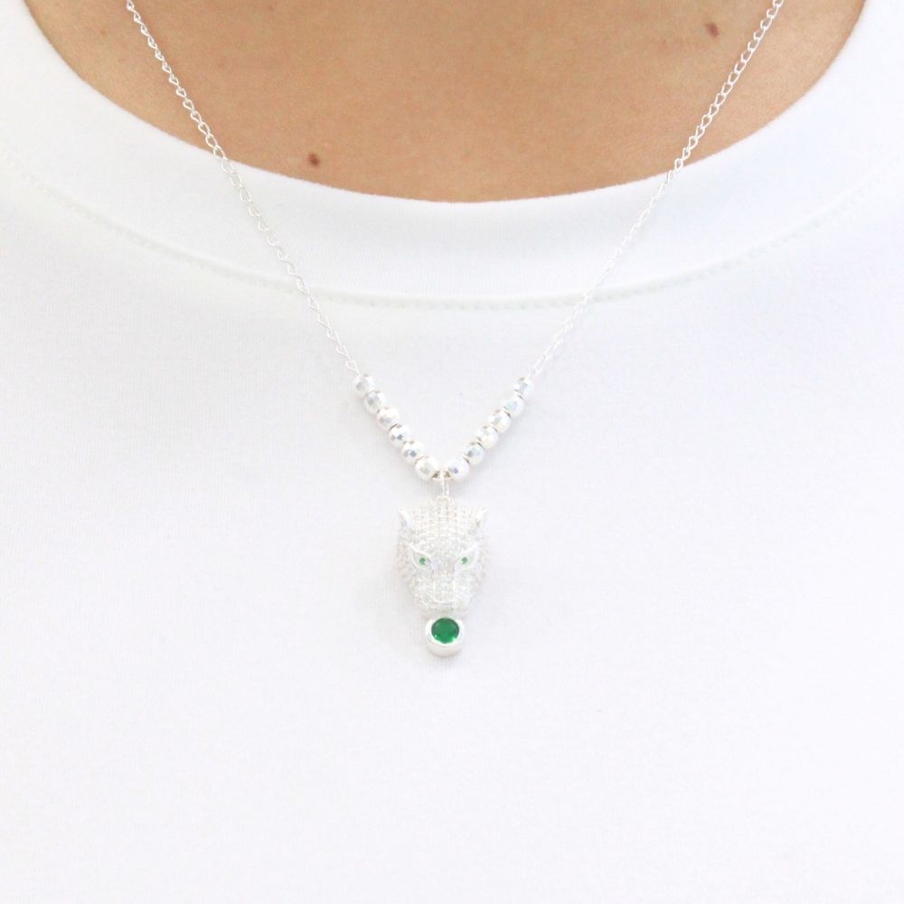 Gargantilla de Plata .925 con Jaguar de Zirconias Detallado con Zirconia Azul Rey mod. 1095