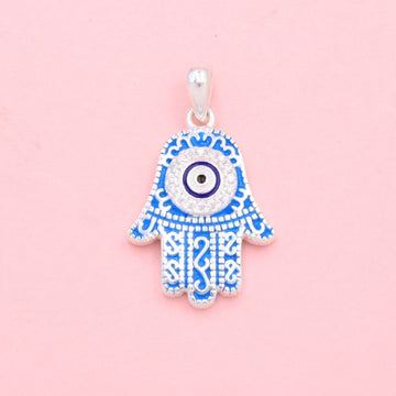 Dije de Plata .925 Mano de Fátima Azul con Zirconias mod. 1349