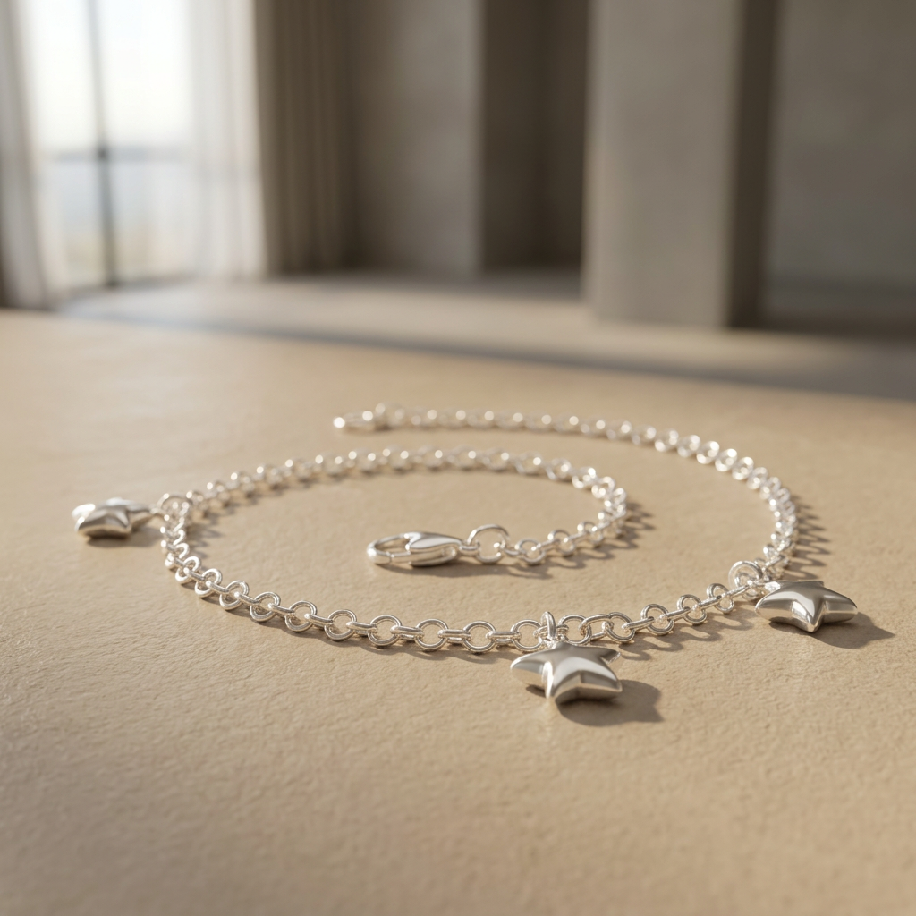 Pulsera de Plata. 925  con Tejido de Circulos y Estrellas Lisas con Colagante  mod.3285