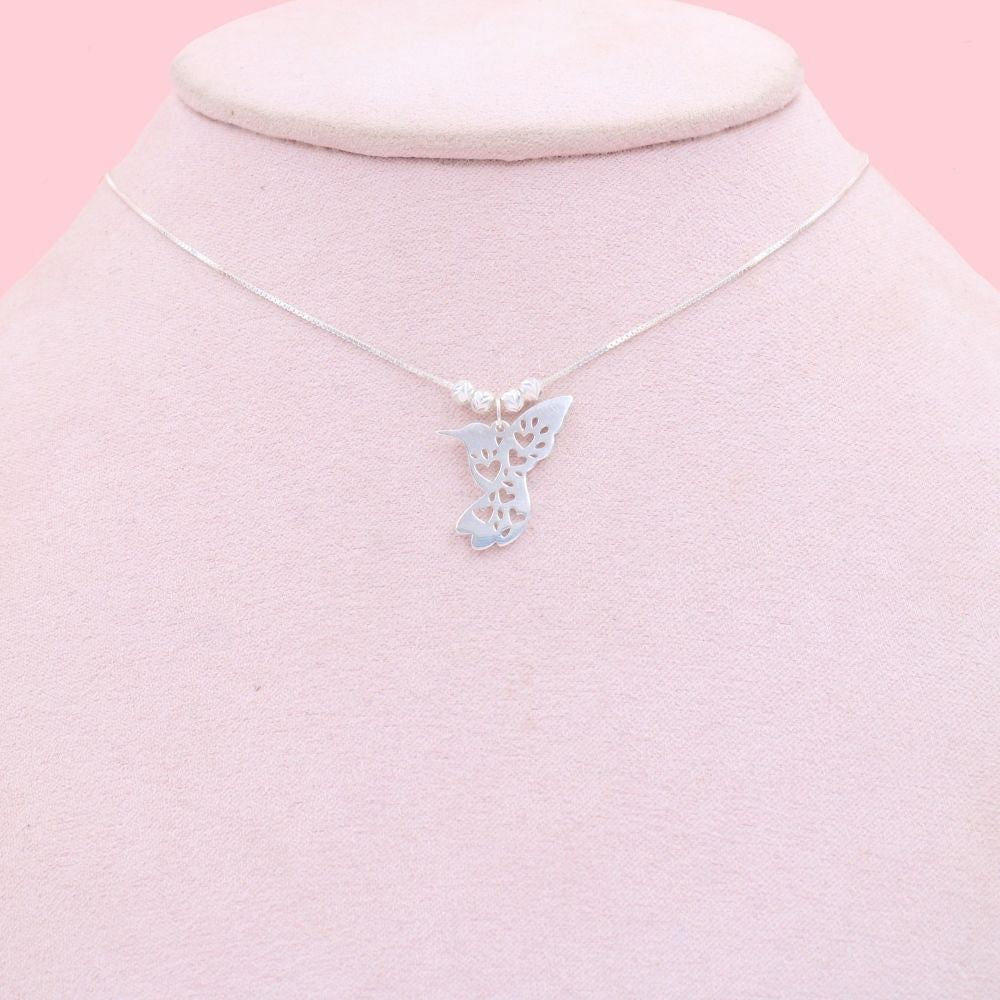 Gargantilla de Plata .925 con Dije de Colibrí Calado y Brillante mod. 1096