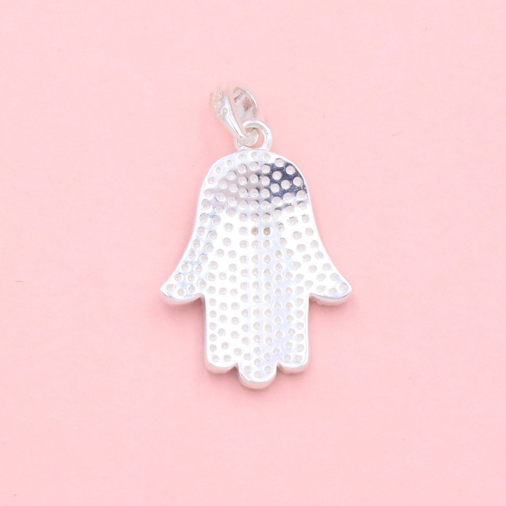 Dije de Plata .925 Mano de Fátima Azul con Zirconias mod. 1349