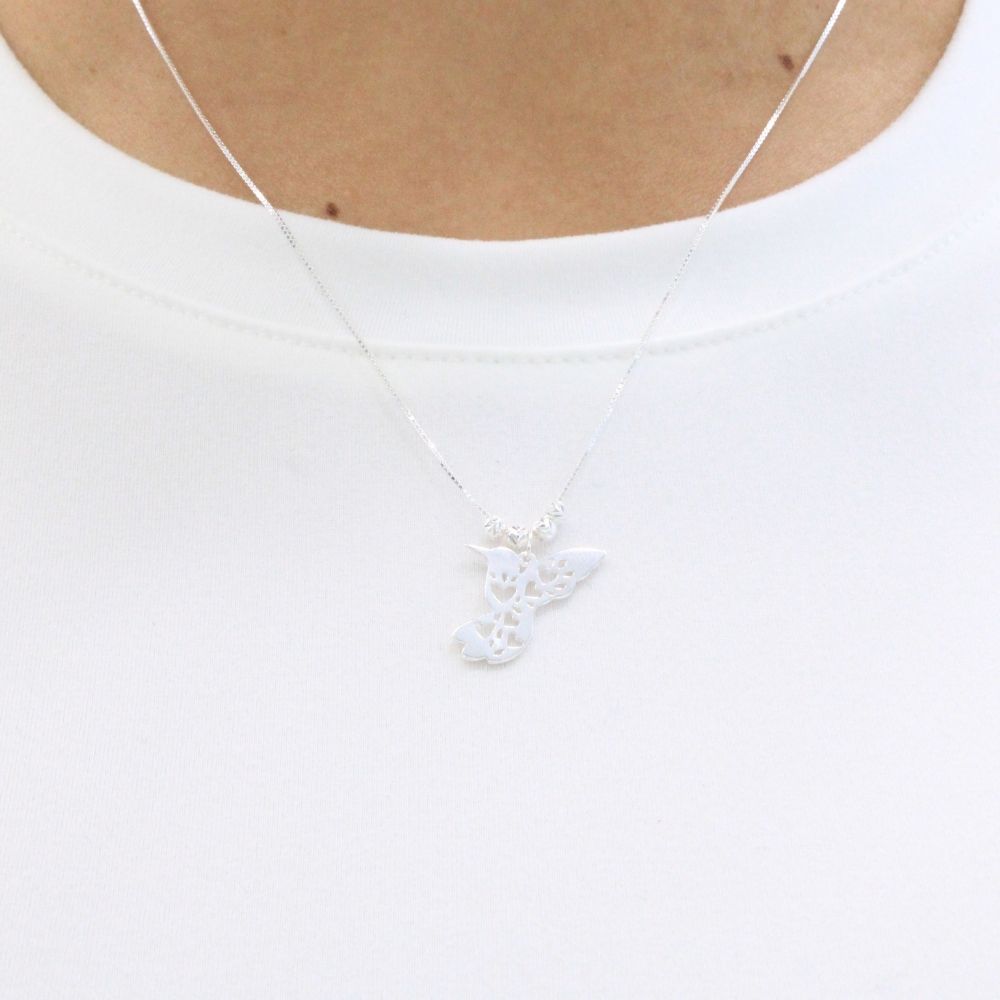 Gargantilla de Plata .925 con Dije de Colibrí Calado y Brillante mod. 1096
