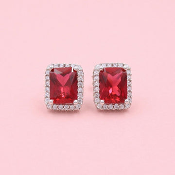 Arete de Plata .925 con Diseño Elegante Incrustado con Zirconia Rojo Rubí mod. 1097