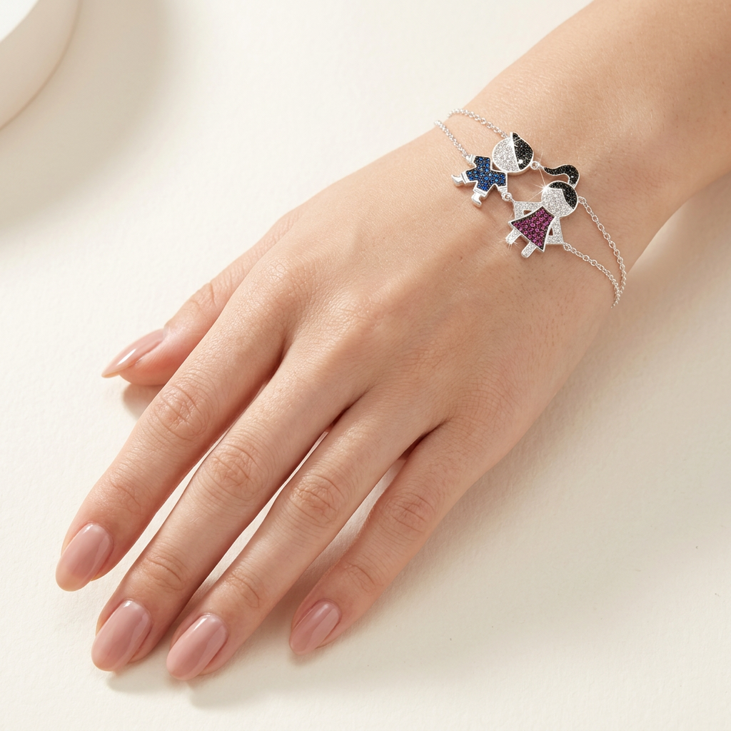 Pulsera de Plata. 925 Diseño de Niño y Niña con Zirconia con Extensión mod.3268