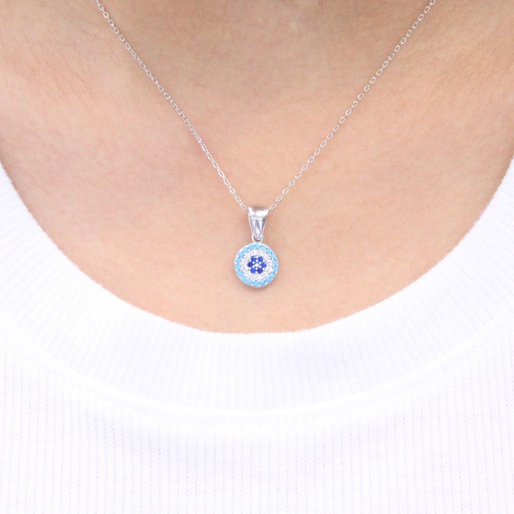 Gargantilla de Plata .925 con Dije de Ojo Turco Incrustado con Zirconias Brillantes mod. 1211