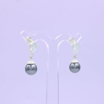 Arete Largo de Plata .925 con Zirconia en Forma de Gota y Perla  mod. 1587