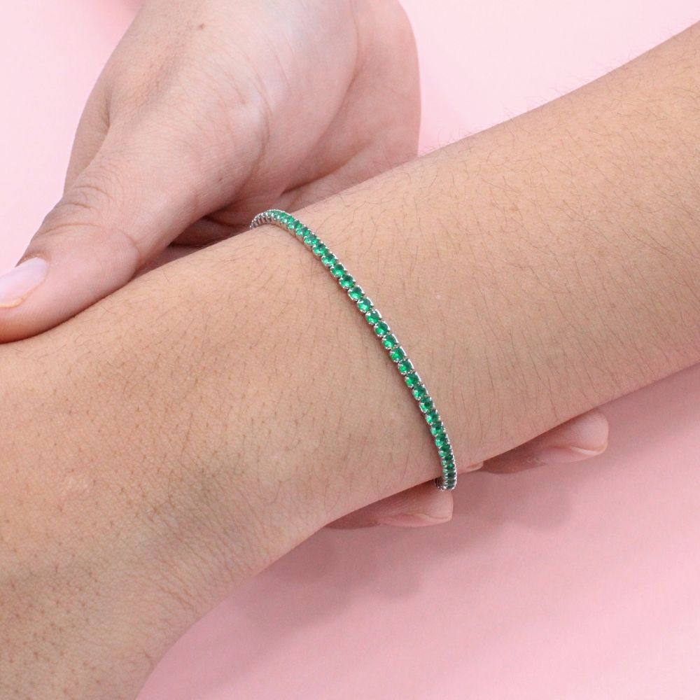 Pulsera de Plata .925 Tejido Tenis de Zirconias Verdes mod. 1271