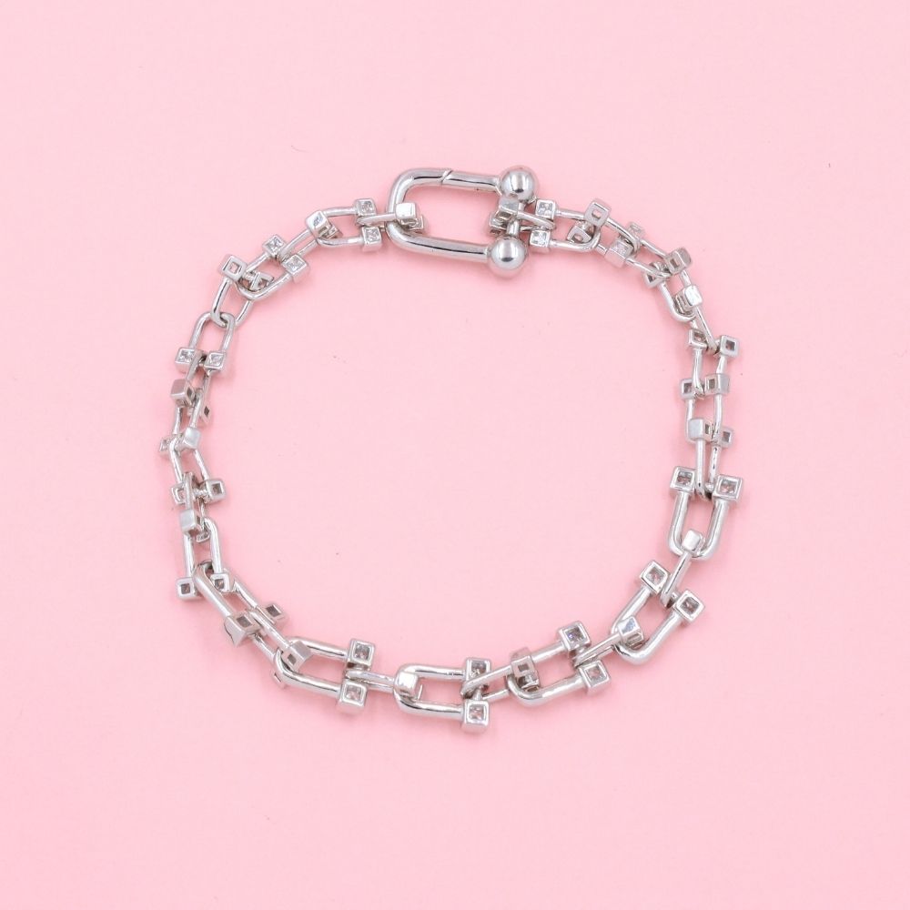 Pulsera de Eslabones Huecos Detallados con Zirconias Finas mod. 0807