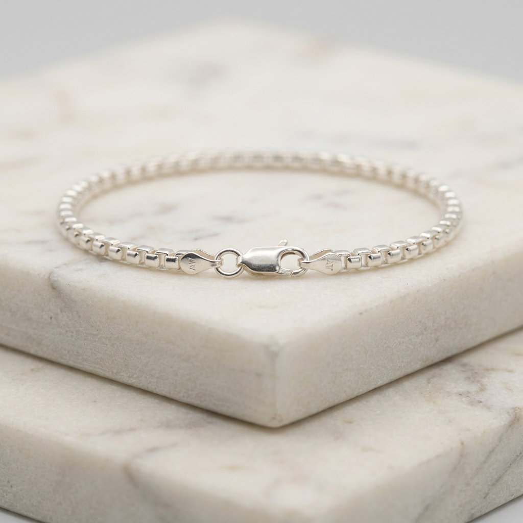 Pulsera de Plata. 925 Diseño de Tejido Box Chain Delgado mod.3279