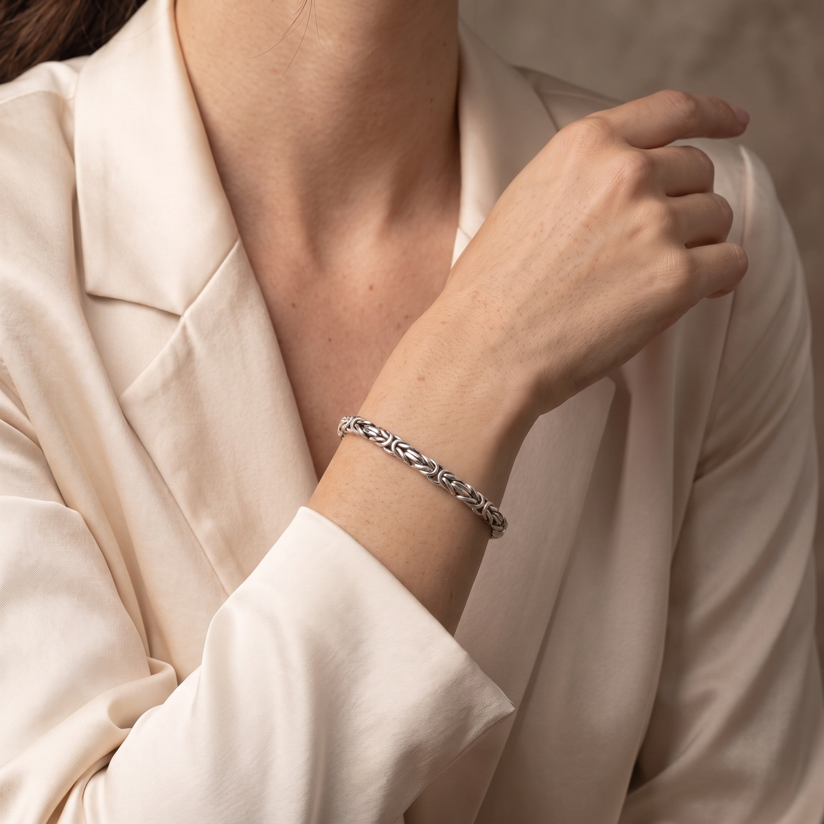 Pulsera de Plata .925. Con Tejido Bizantino Grueso mod. 3234
