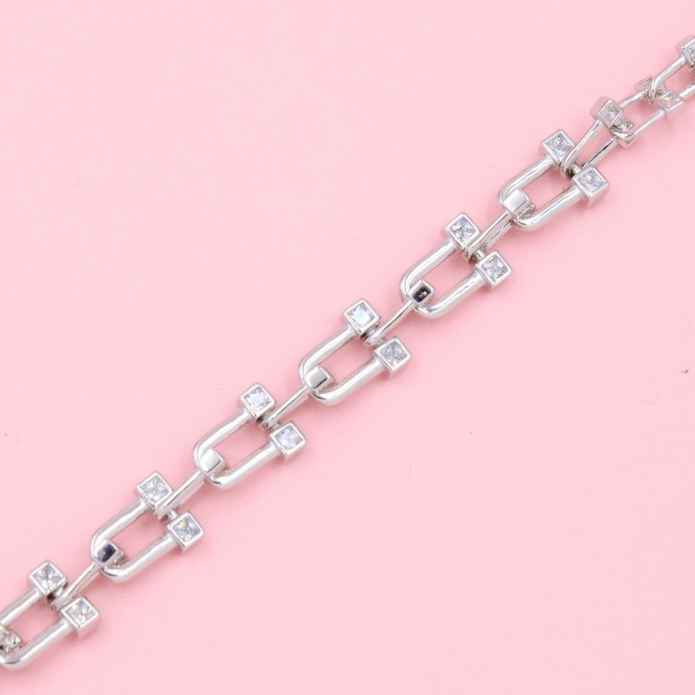 Pulsera de Eslabones Huecos Detallados con Zirconias Finas mod. 0807