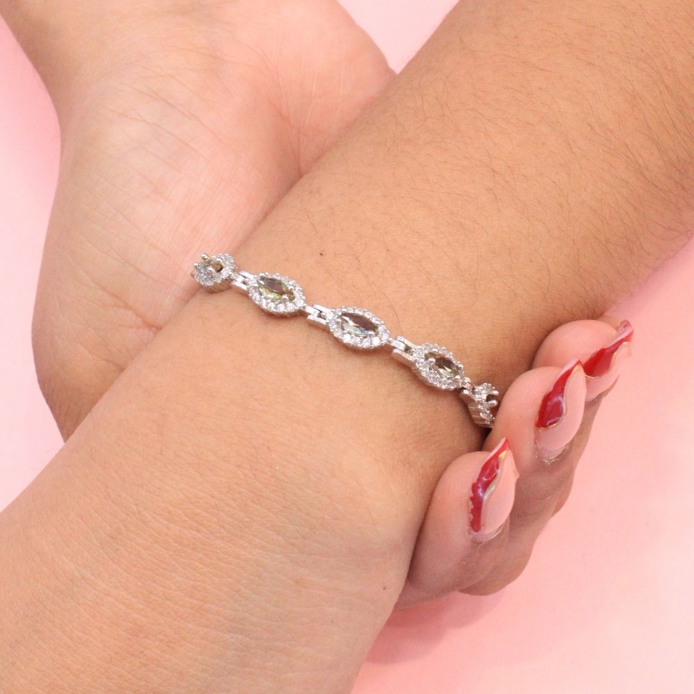 Pulsera de Plata .925 Diseño Fino con Tejido Cubo y Zultanitas Elegantes mod. 0992