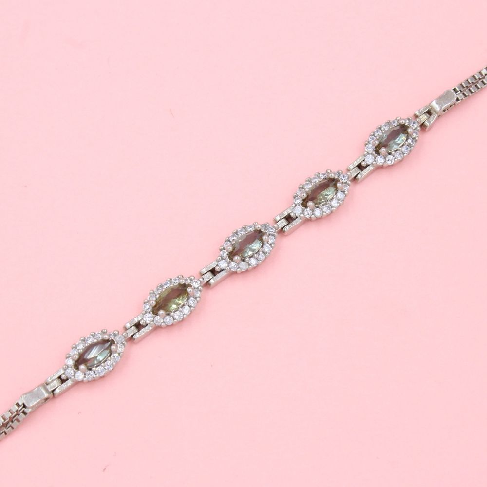 Pulsera de Plata .925 Diseño Fino con Tejido Cubo y Zultanitas Elegantes mod. 0992