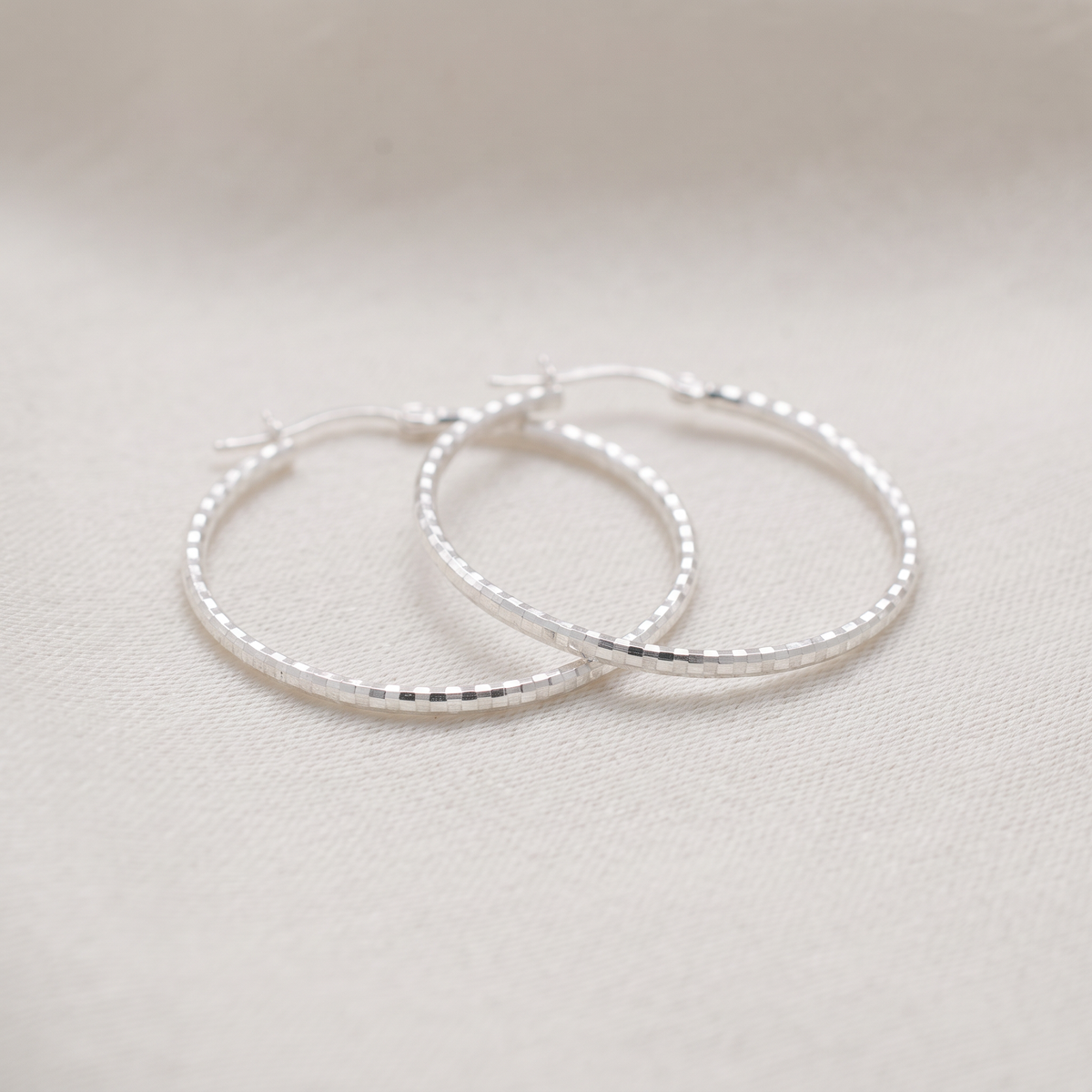 Arracada de Plata .925 Circular Tubular con Diamantado de Cuadro Chico mod. 3307