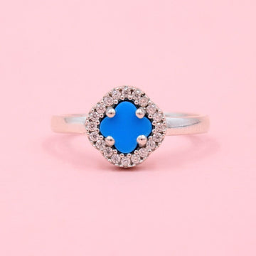 Anillo de Plata .925 Trébol de Turquesa Detallado con Zirconias Finas mod. 1045
