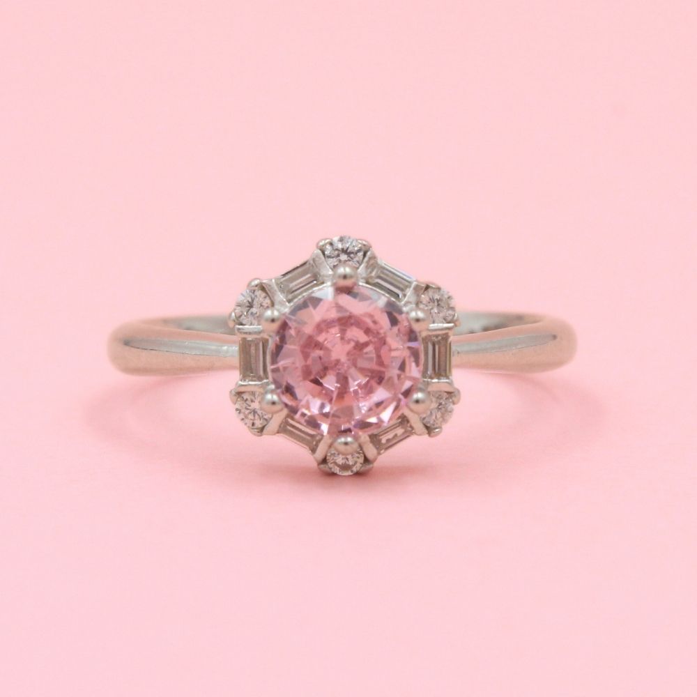 Anillo Elegante con Zirconia Redonda Color Rosa mod. 0729